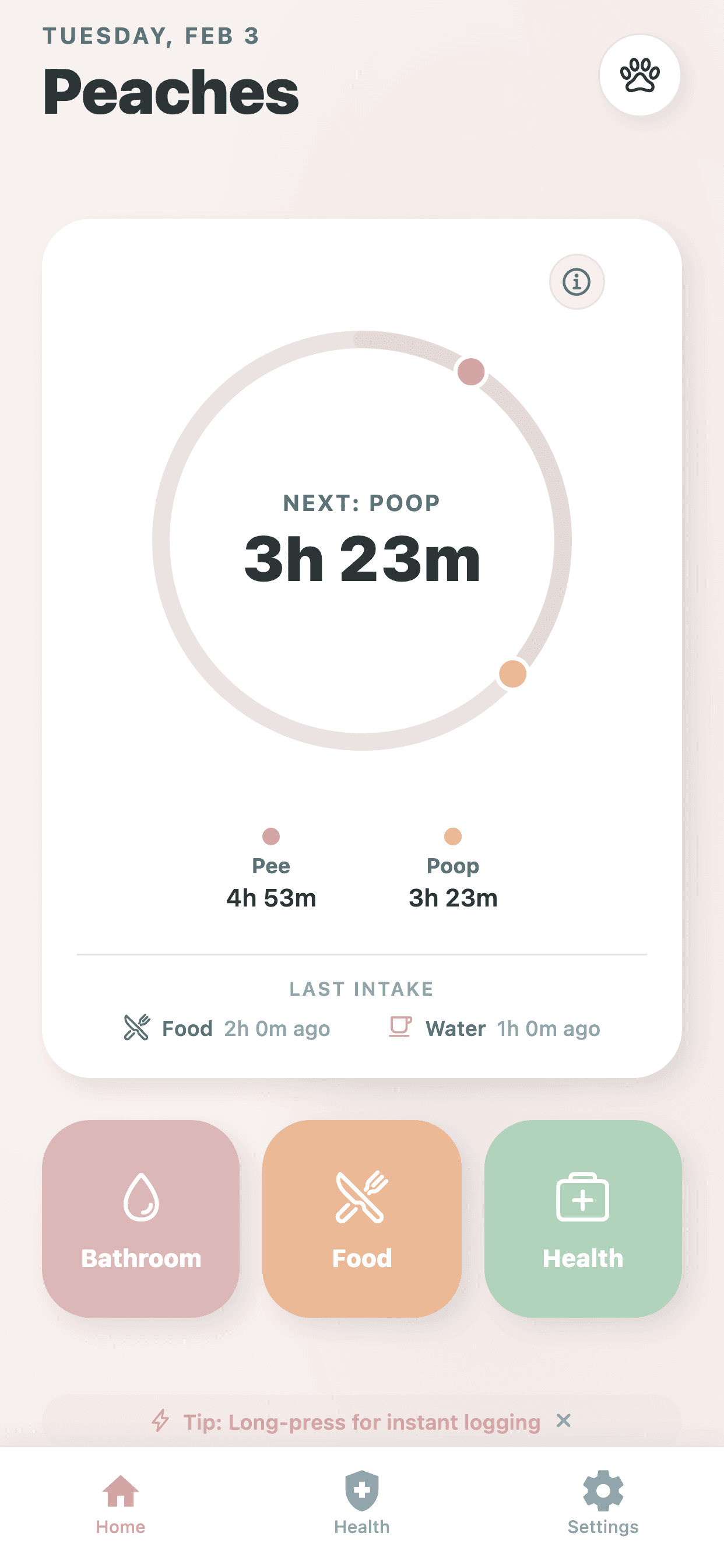 PuppyOnTrack home dashboard on iPhone
